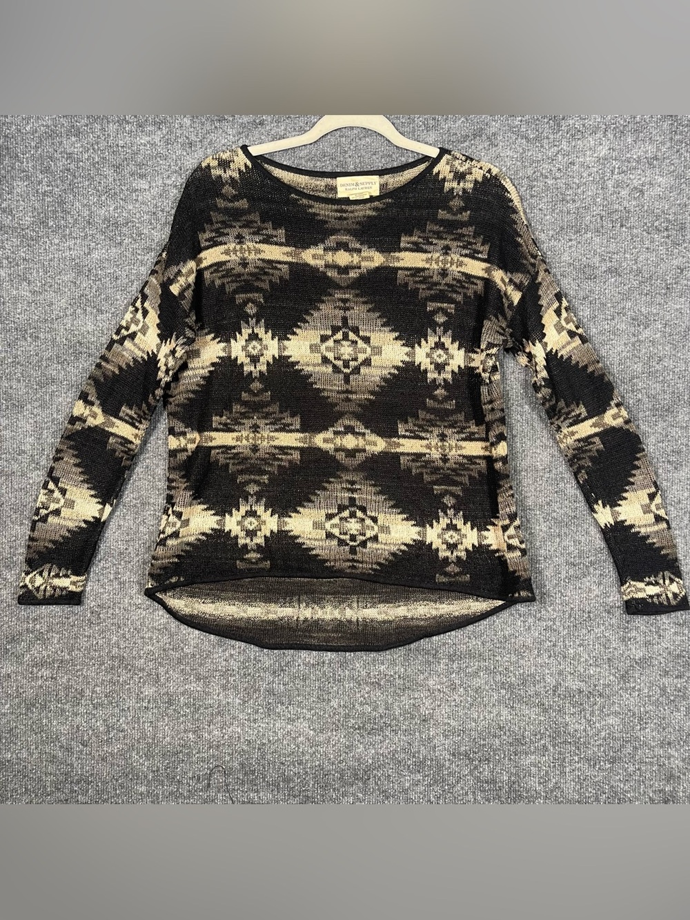 Denim&Supply Womens XS Black Tan Aztec Thin Knit Hi Lo‎ Sweater Western Tribal